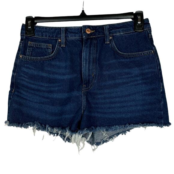 Forever 21 SZ 28 Jean Shorts Frayed Hems Zip-Fly Hi-Rise Medium Wash Blue - Picture 1 of 5